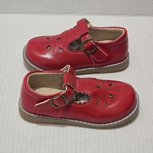 Mary Jane Flats Girls Size EU 27 Red Retro Round Toe Faux Leather Shoes